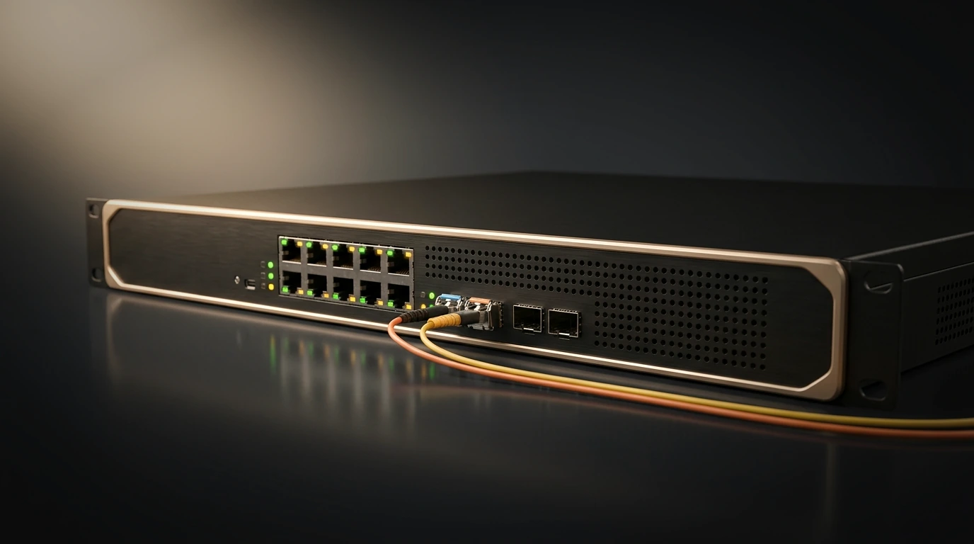 Rack-mounted network security firewall appliance with fibre uplinks