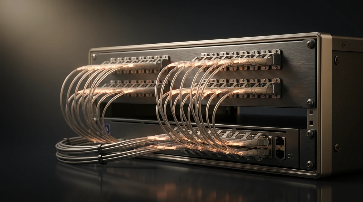 Fibre optic patch panel and network switch with structured cabling