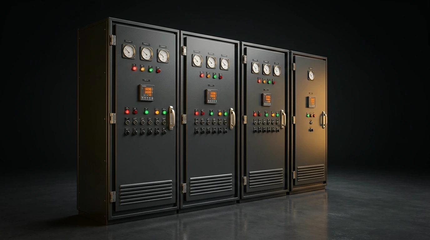 Low voltage switchboard lineup with metering, indicator lamps and control pushbuttons