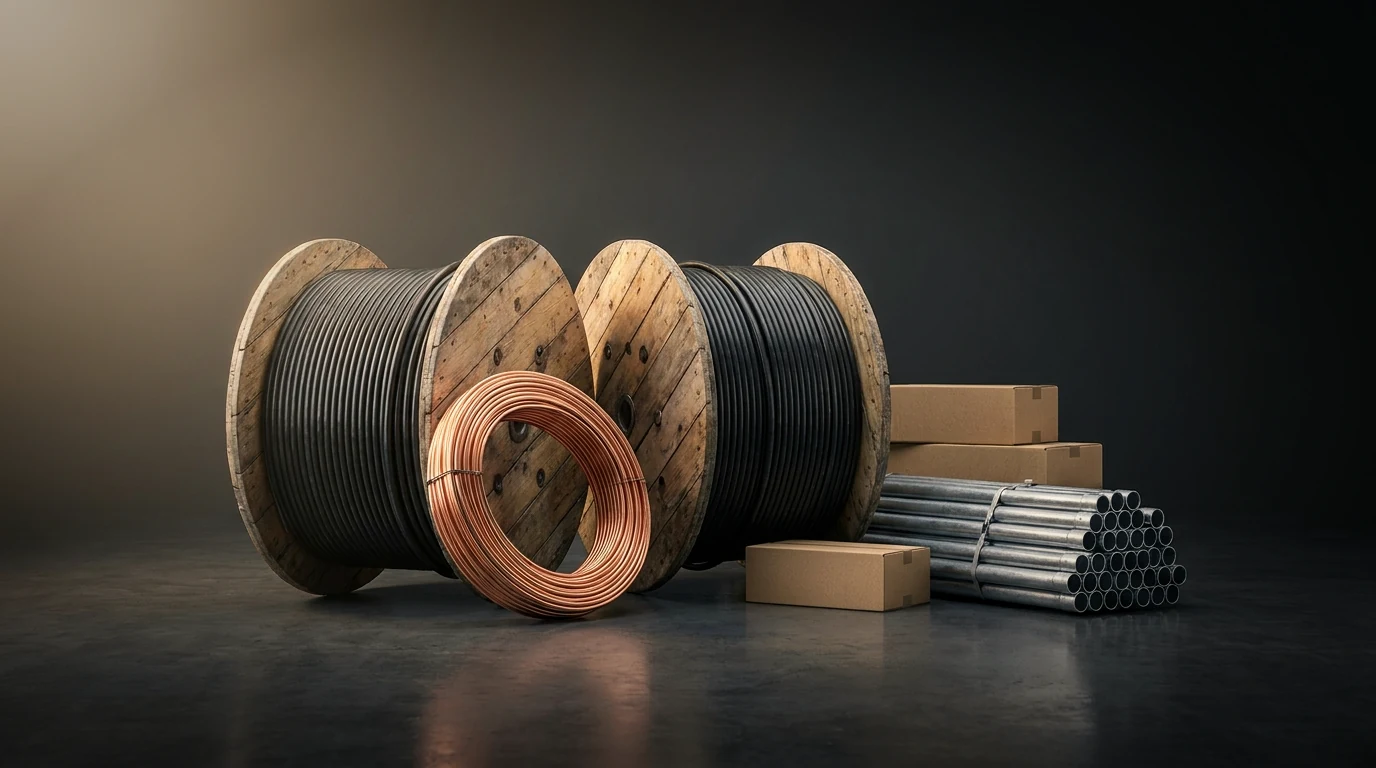 Electrical supply materials — cable drums, copper cable and conduit