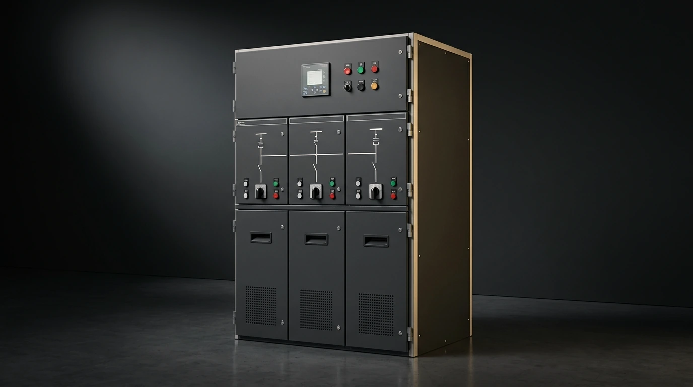 Smart ring main unit (RMU) medium-voltage switchgear with protection relay and single-line mimic panels
